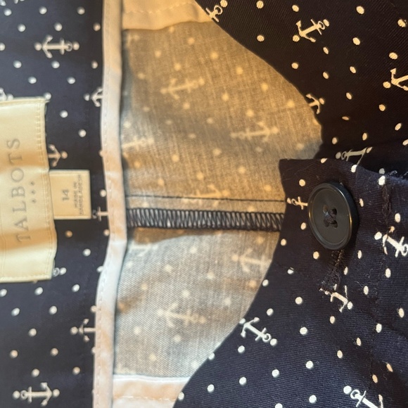 Talbots 14 Navy Blue Anchor Print Bermuda Shorts Preppy Nautical Cotton - Picture 6 of 9